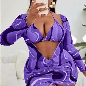 Women's 3 Piece Swimsuit Halter High Waisted Bikini Set with Cover Up